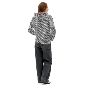 Back view of AOH Lounge Hoodie featuring monochrome pattern