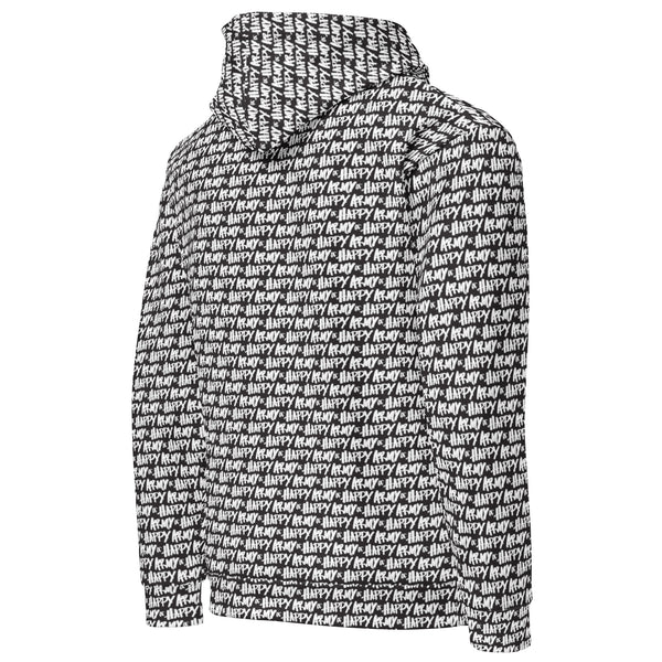 Back view of AOH Lounge Hoodie featuring monochrome pattern