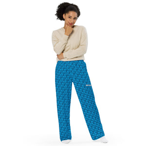 Unisex wide-leg pants featuring colorful AOH repeating pattern