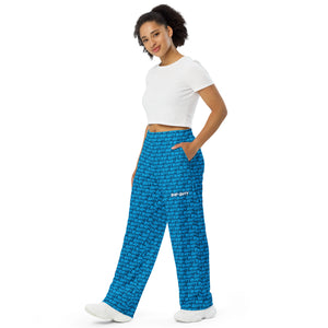 Relaxed wide-leg silhouette with vibrant AOH pattern throughout