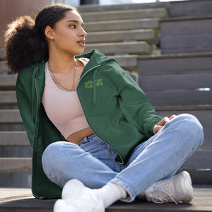 “Brick Logo fleece zip-up hoodie with colorful Army of Happy stacked logo”