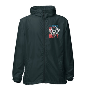 Happy Soldier Windbreaker in Classic Navy, front view of lightweight zip-up jacket featuring Army of Happy styling.