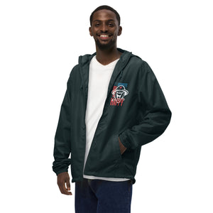 Happy Soldier Windbreaker in Classic Navy, angled left-front view of the lightweight zip-up jacket.