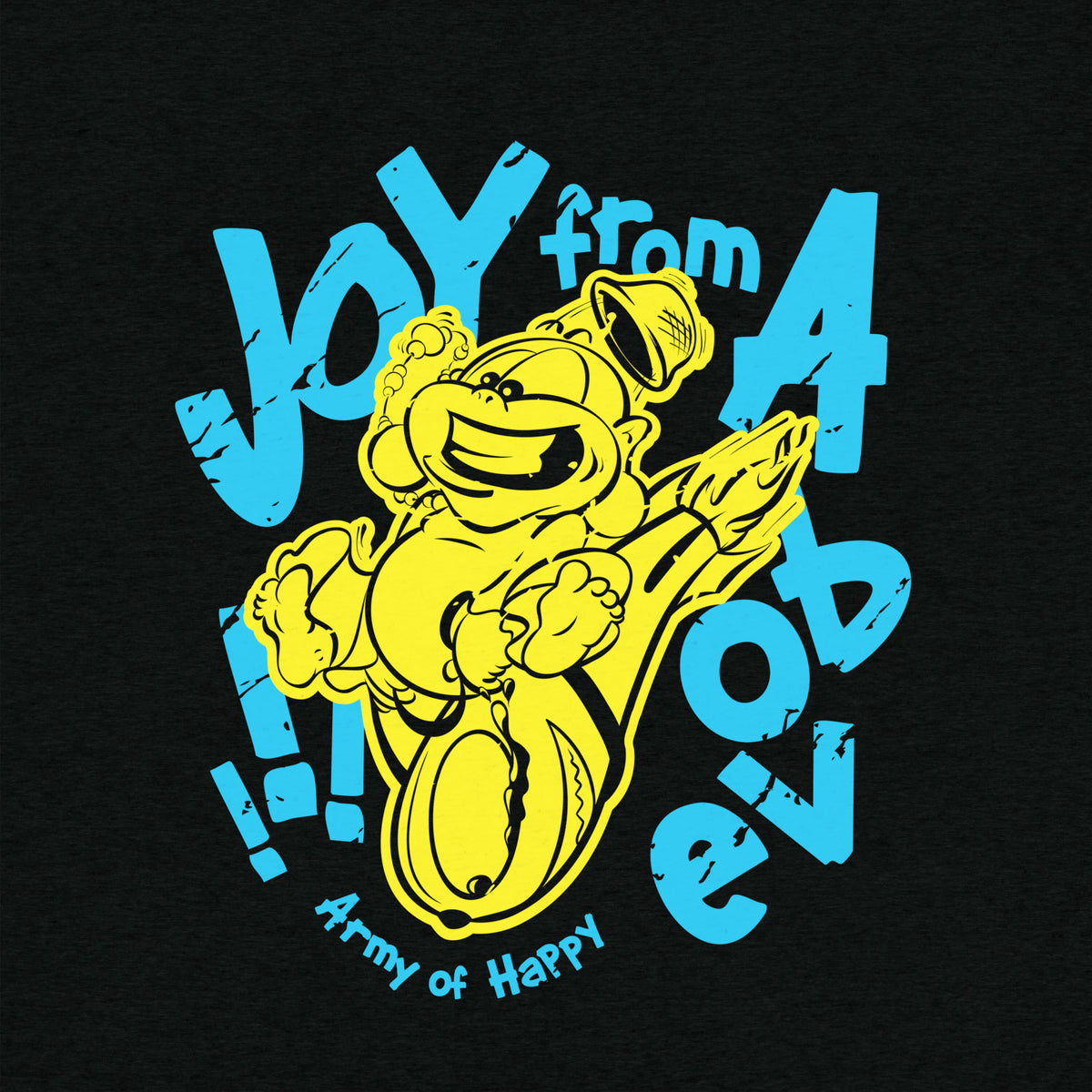 Solid black triblend Joy From Above Tee with vintage-inspired Buddha illustration